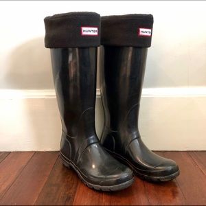 Tall Glossy Black Hunter Rain Boots